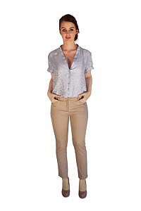 beige 7/8 cigarette pants | blue silk blouse | ASITA SAHABI