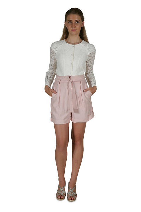 rose linen shorts with bund folds and belt | ASITA SAHABI