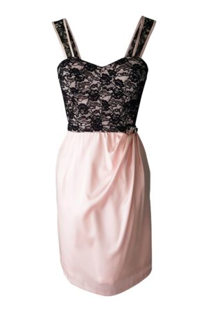 rosé cocktail dress with black lace | pink strap dress