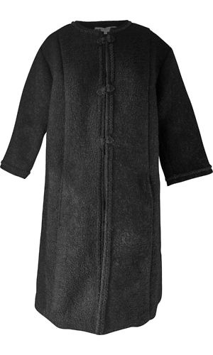 black bouclé coat in knee length with pearls | ASITA SAHABI