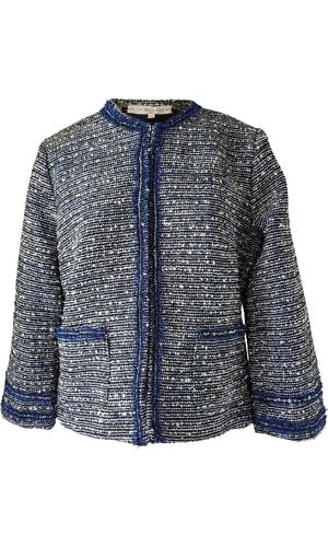 ASITA SAHABI Bouclé jacket with fringes in blue and white