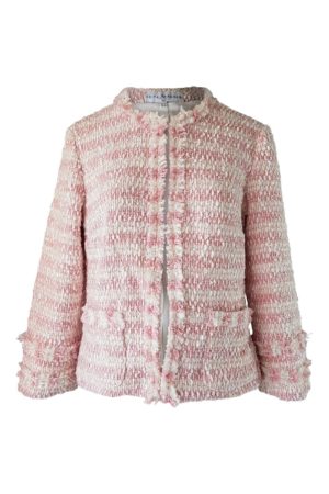 bouclé jacket with fringes with stripes in rosé and ivory VANESSA ...