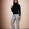 black turtleneck cashmere jumper | grey faux leather leggins