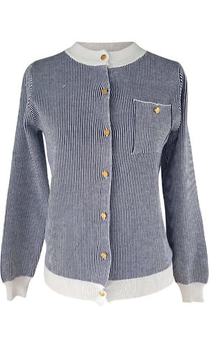 mink cashmere cardigan with blue and white stripes