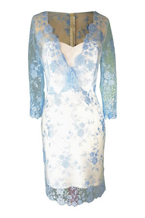cocktail dress in light blue lace and ivory silk