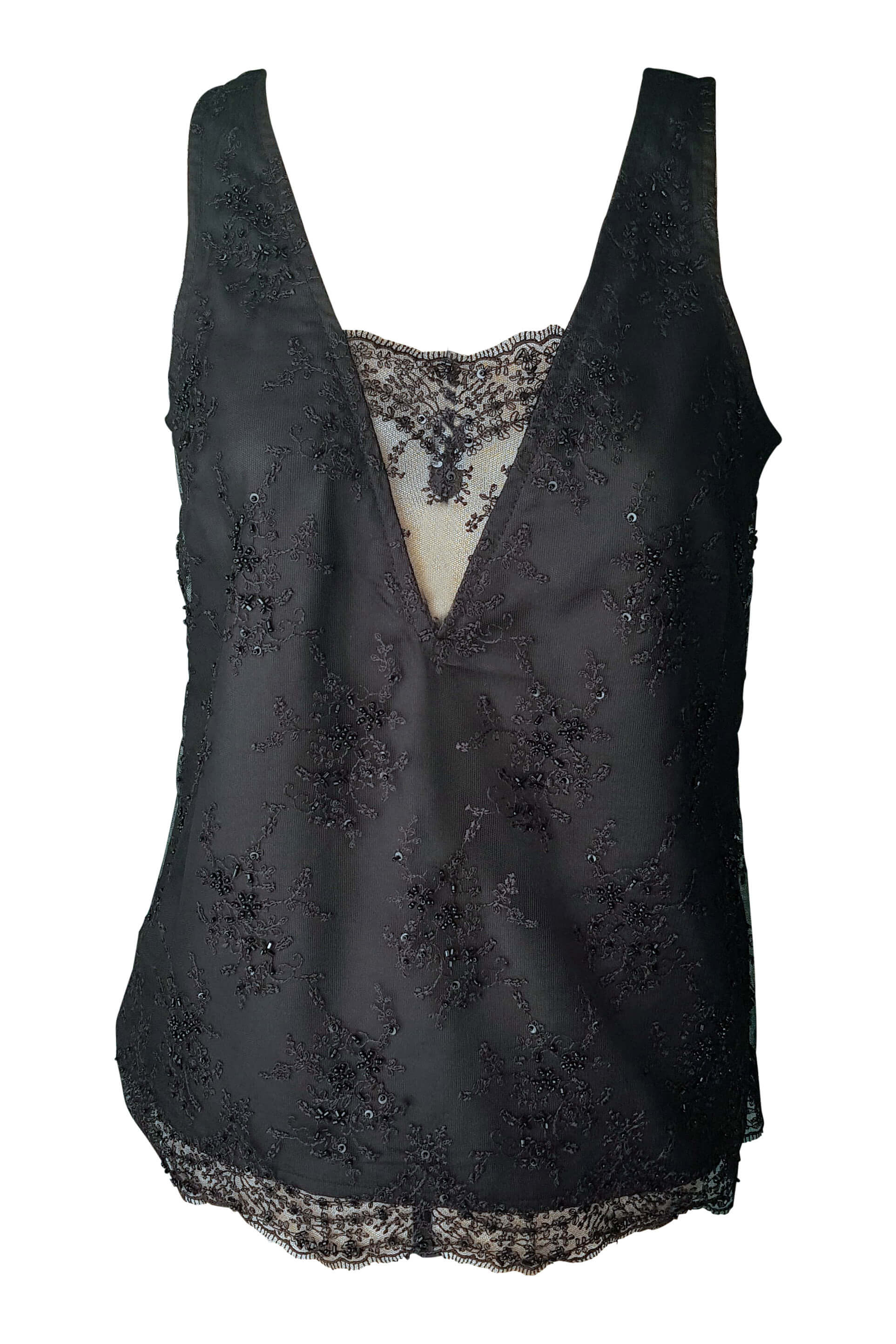 black tank top in silk and embroidered lace INDIRA | ASITA SAHABI