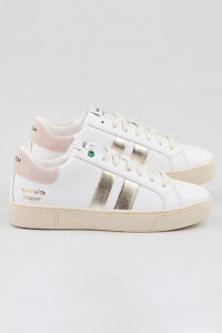 WOMSH sustainable Sneakers KINGSTON WHITE METALLIC in white and nude leather with a contrasting band in silver