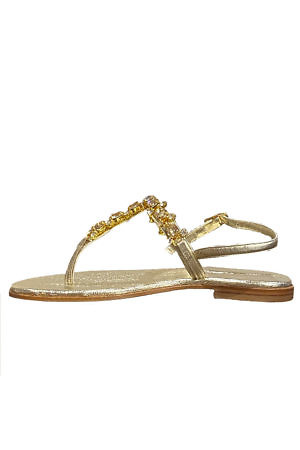 Golden Capri leather thong sandals with swarowski stones VITTORIA ...