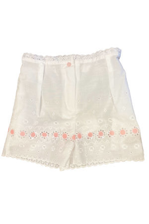 white cotton shorts for girls with pink flowers CLARA