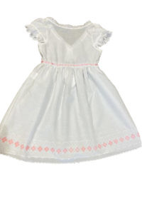 white cotton dress for girls with pink flowers and ruches MELISSA
