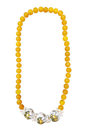 necklace with citrines, pearls and ceramics