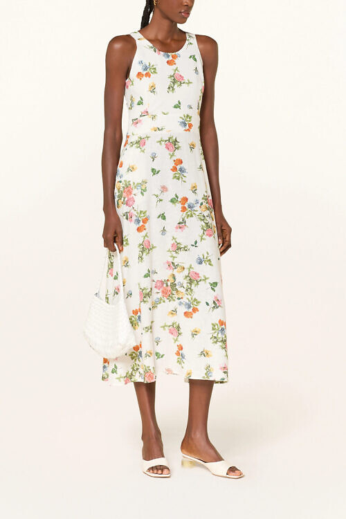 THE ABITO MILANO | sleeveless midi dress in a floral printed linen blend 