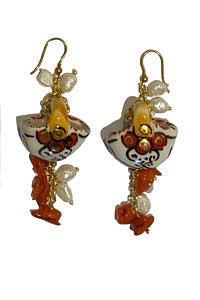ASITA SAHABI earrings with pearls, corals and painted ceramics