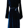 midi wrap dress in midnight blue silk velvet ANINA | dark blue cocktail dress