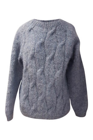 ice blue alpaca pullover with cable knit NELIA