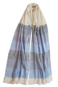 blue and white striped Pashmina MARGOT | 100% cashmere