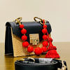 JADISE Sicily | small black and red colored joyful bag in leather and raffia LILY