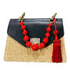 JADISE Sicilia | schwarz-rote verspielte Handtasche aus Leder und Bast KATE