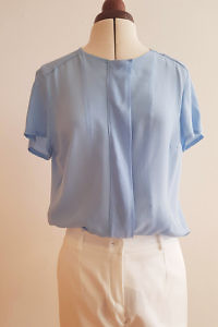 short sleeved blouse BIRGIT in matte light blue silk