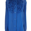 ASITA SAHABI long sleeved blouse CHLOÉ with ruffles in petrol silk chiffon | intimate top included