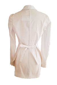 white slim fitted long blouse with a bow NELIA in pure cotton