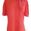 coral red silk chiffon blouse with short sleeves and a bow GIULIA