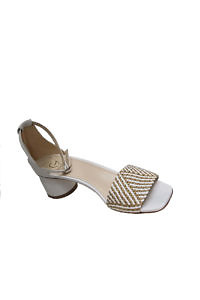 Weiße GIOVANNA GRAZZINI Sandalen aus Bast und Leder mit 4 cm Blockabsatz
