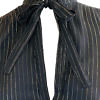black silk chiffon blouse with golden stripes, half length sleeves and a bow ALLEGRA