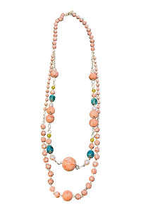 JEAN ANDRÉ long necklace in old pink and light green made of resin ASTRID