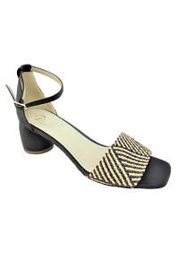 Black GIOVANNA GRAZZINI sandals in raffia and leather with 4 cm block heels