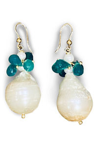 pendant earrings with pearls and green onyx ZANZIBAR
