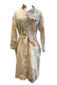 ASITA SAHABI off-white midi shirtwaist dress in burnout cotton fabric