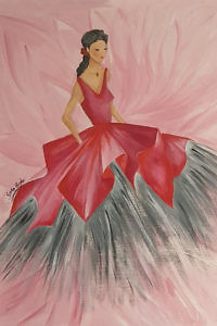 SARA BARAGHEI Gemälde | Dame in pinkem Kleid mit Adamas Juwel