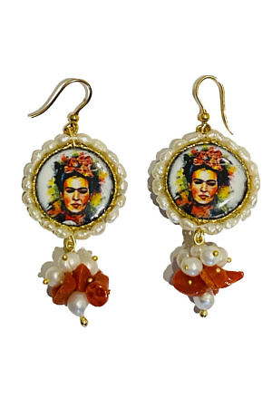golden earrings with painted lava stones and sweet water pearls ELSA
