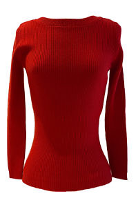 bright red premium quality boat neck cashmere sweater | slim fit | ripped structure LEA