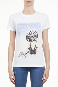 #7.0 SETTEPUNTOZERO white T-shirt with rhinestones | lady on a beach