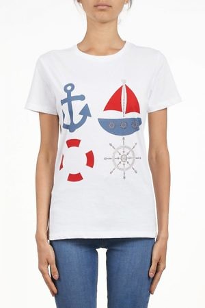 # 7.0 SETTEPUNTOZERO weißes T-Shirt mit Strasssteinen | Kreuzfahrt-T-Shirt | maritimes T-Shirt | Online-Shop mit Internationalem Versand