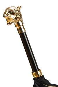 PASOTTI goldener Gepardenschirm | glamouröser Regenschirm mit Gepardenkopf in Gold und Schwarz