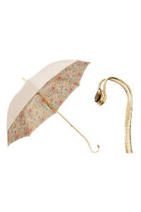 PASOTTI romantischer Regenschirm mit Blumendruck in Ecru, Doppeltuch