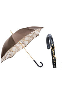 PASOTTI Regenschirm mit Trensen-Print in Bronze und schwarzem Acetat-Griff im Pferdesport-Design