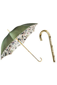 PASOTTI olivgrüner Regenschirm mit Blumendruck