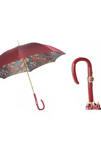 PASOTTI weinroter und petrolgrüner Regenschirm mit Blumendruck