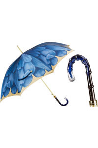 PASOTTI Luxuriöser blauer Dahlien-Regenschirm mit Acetat Griff