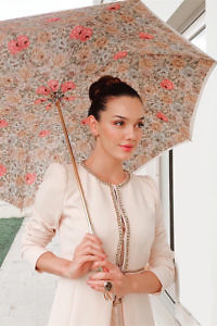 PASOTTI romantischer Regenschirm mit Blumendruck in Ecru, Doppeltuch
