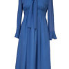 petrol blue silk dress in A-line LYNN | ocean blue silk dress