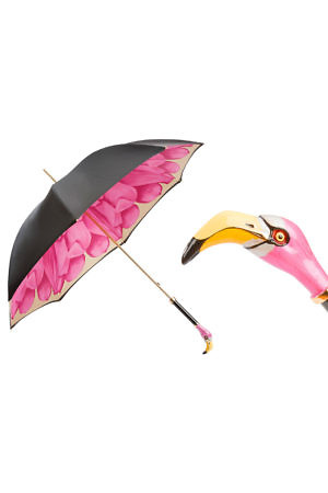 PASOTTI luxury flamingo umbrella | black and pink umbrella