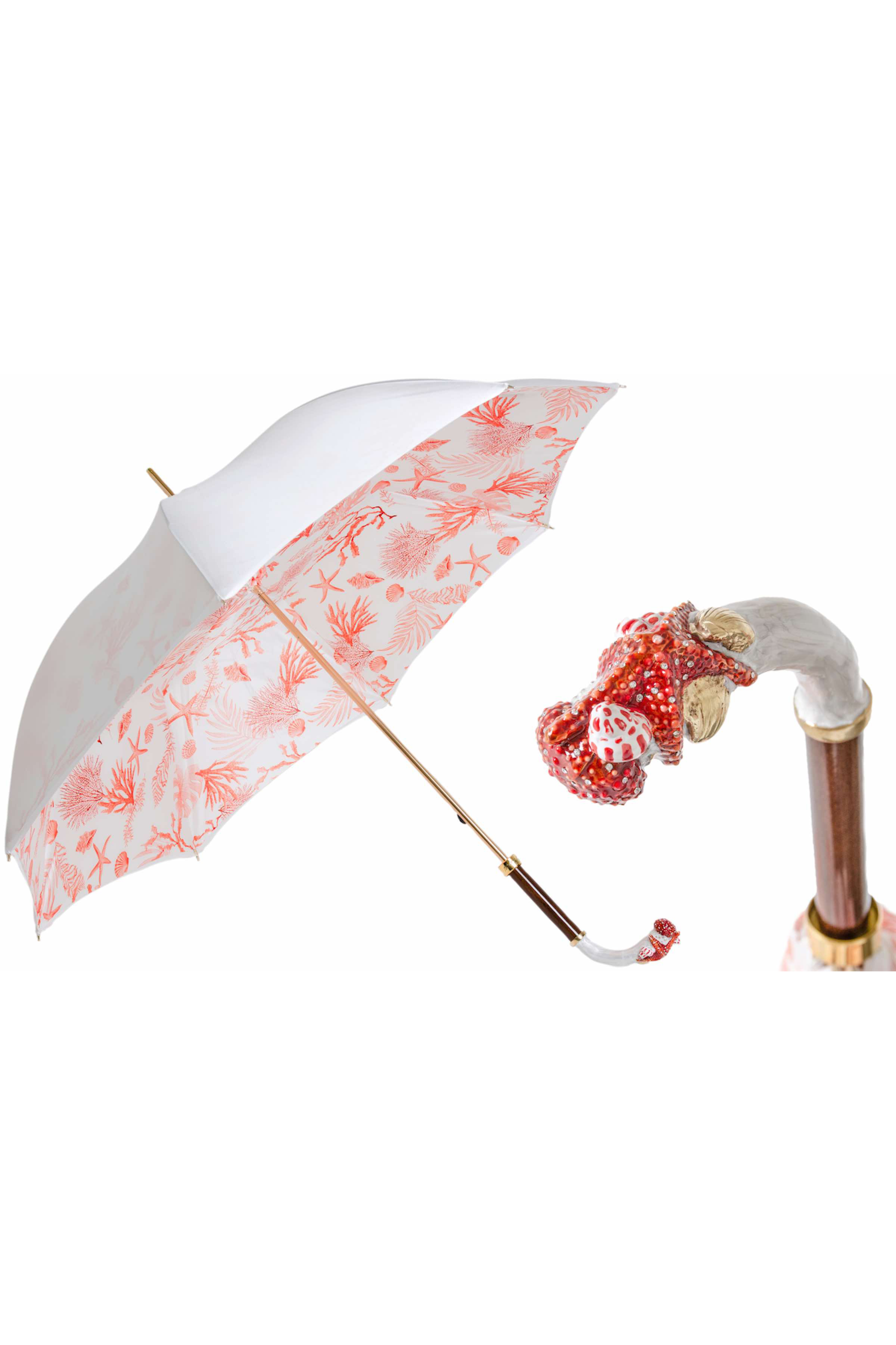 PASOTTI Luxus-Regenschirm mit Seestern und Korallen | rot-weißer Sonnenschirm