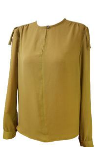 long sleeved blouse in matte olive green silk