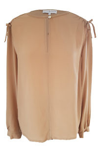 long sleeved blouse CLAUDIA in matte beige silk crêpe | beige silk blouse