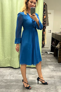 Azur blue silk dress in A-line LYNN | ocean blue silk dress